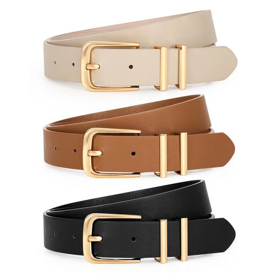 Women'S Leather Belts for Jeans Dresses Ladies Black Waist Belt
