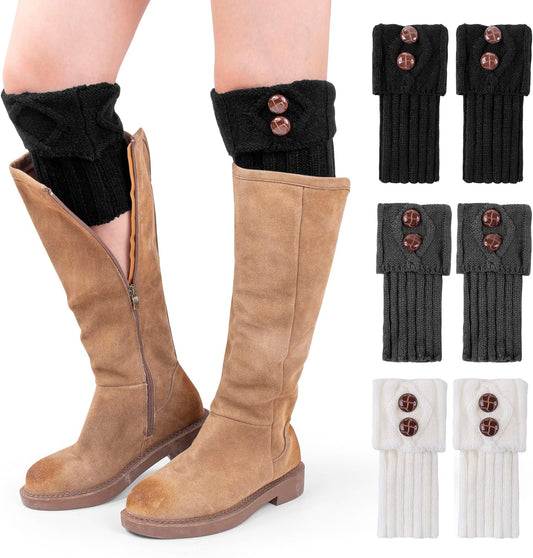 Women Boot Knit Cuffs,Short Crochet Leg Warmers, Variety of Styles Winter Warm Cuff Socks 3 Pairs