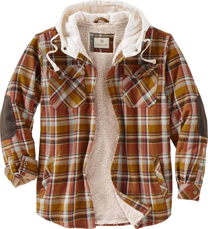 Men'S Hooded Shirt Jacket Plaid Flannel Berber Lined Polyfill Insulated