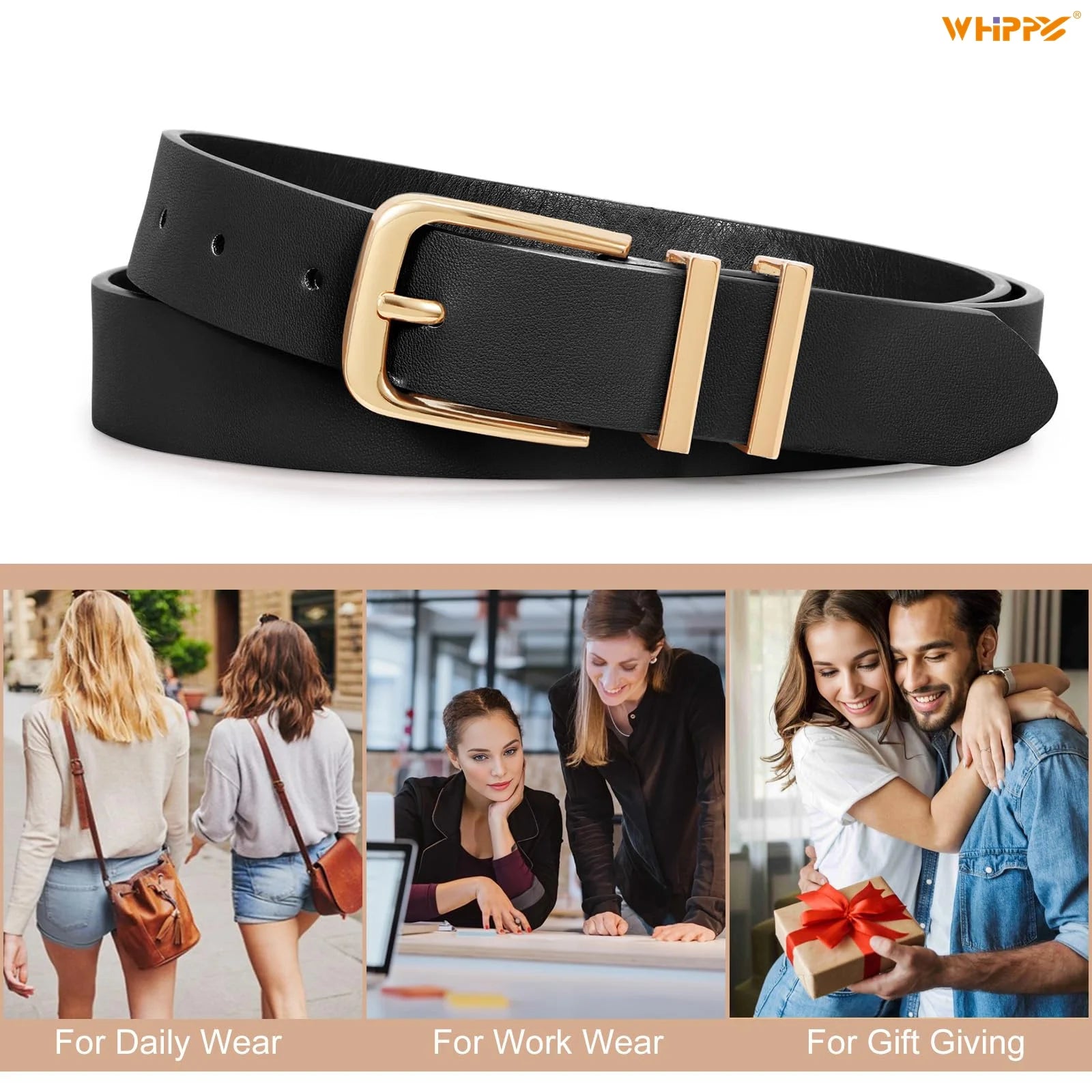 Women'S Leather Belts for Jeans Dresses Ladies Black Waist Belt