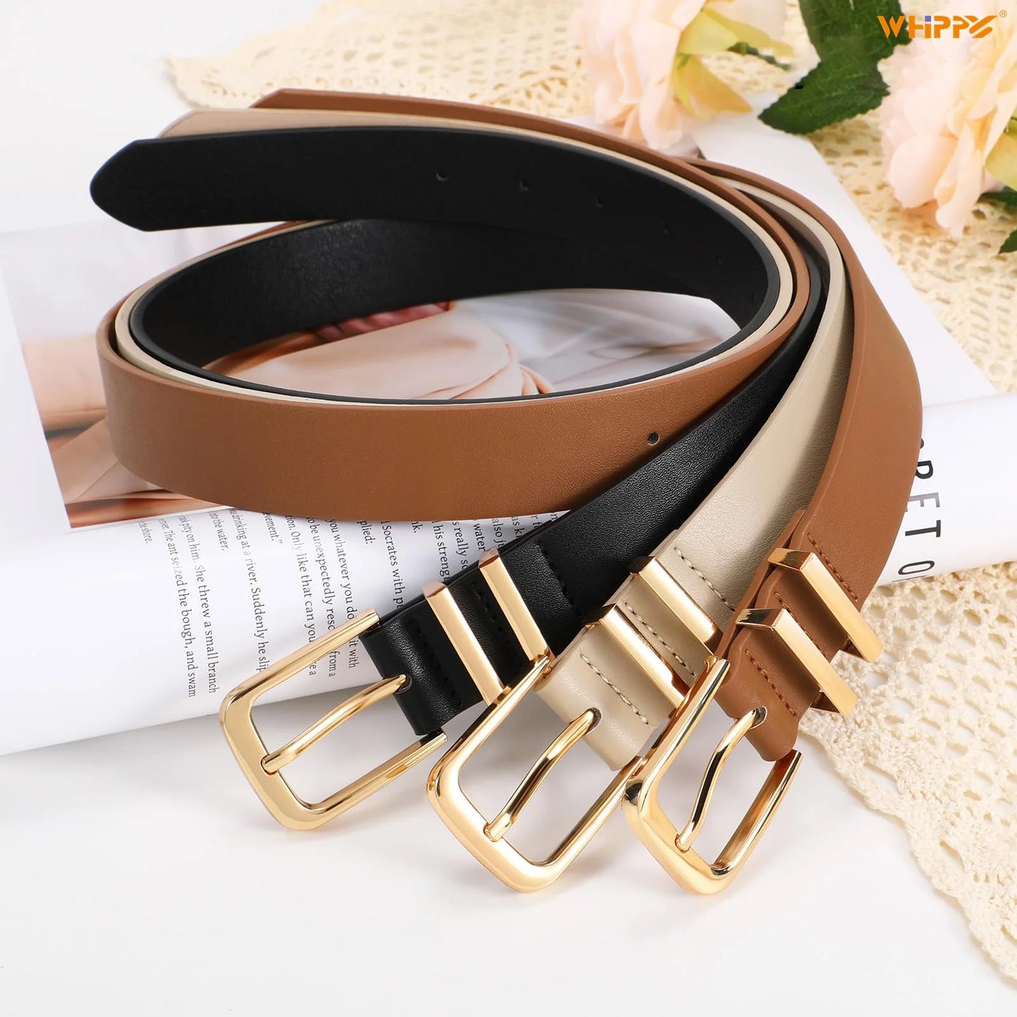 Women'S Leather Belts for Jeans Dresses Ladies Black Waist Belt
